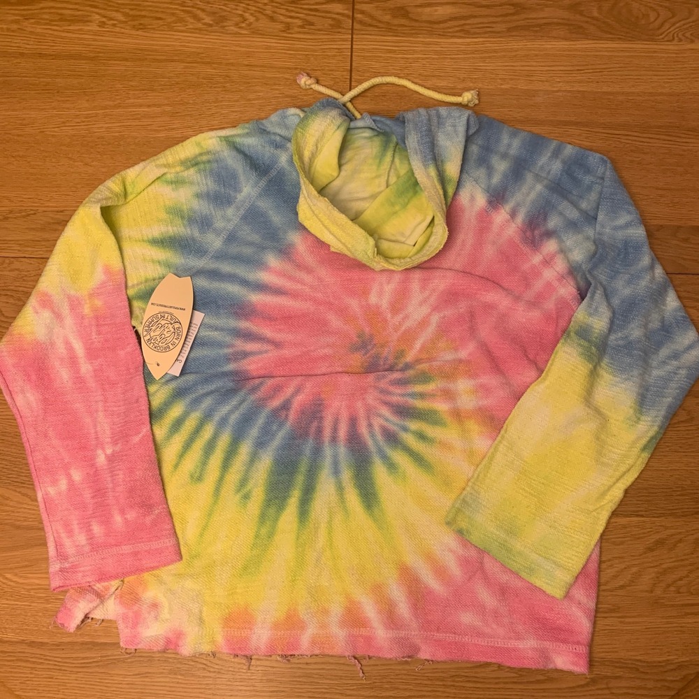 POP Surf Tie Dye Cropped Hoodie XL NWT Pastel Distressed Summer Pullover - Picture 4 of 4